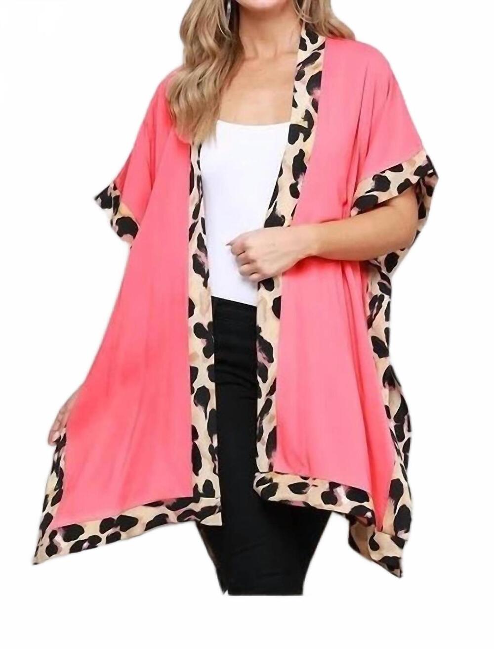 NEW JUSTIN & TAYLOR casual short sleeve kimono in coral/leopard print